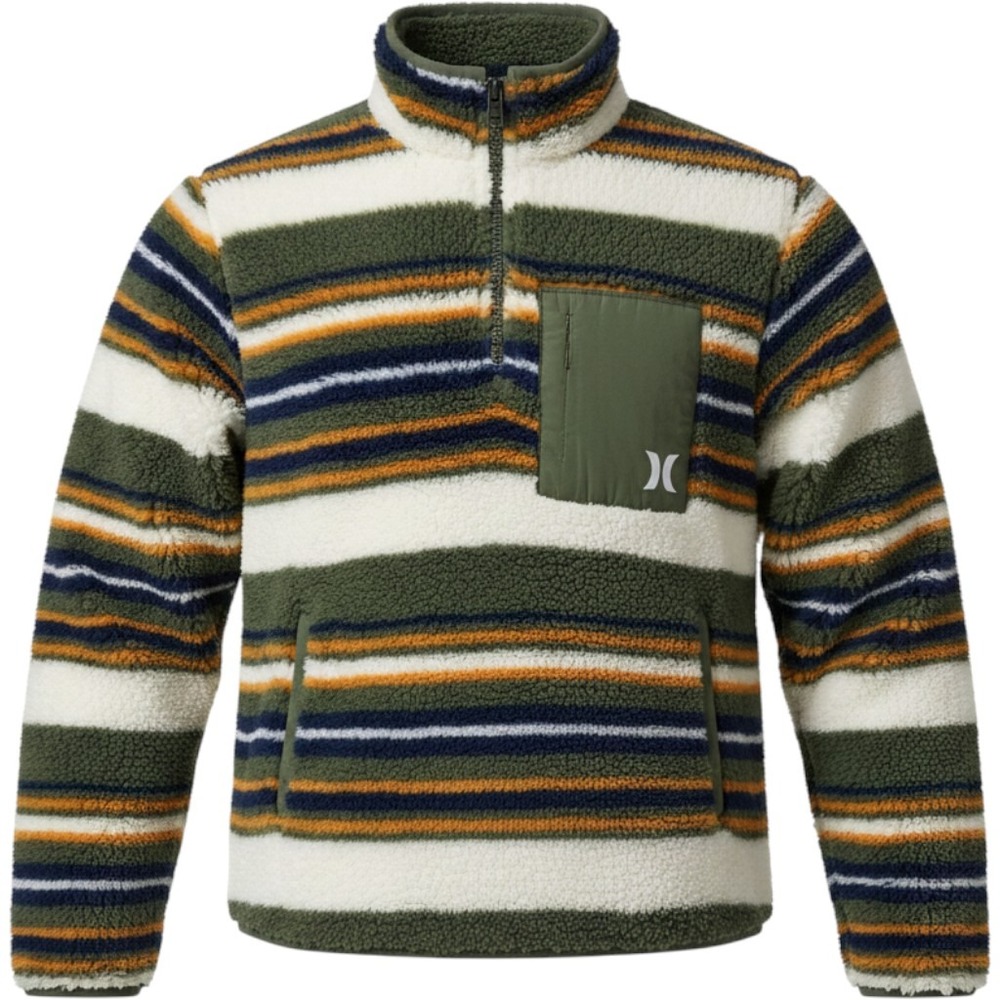 Hurley Boys Sherpa Quarter Zip Striped Fleece Pullover Jacket Green Orange M
8